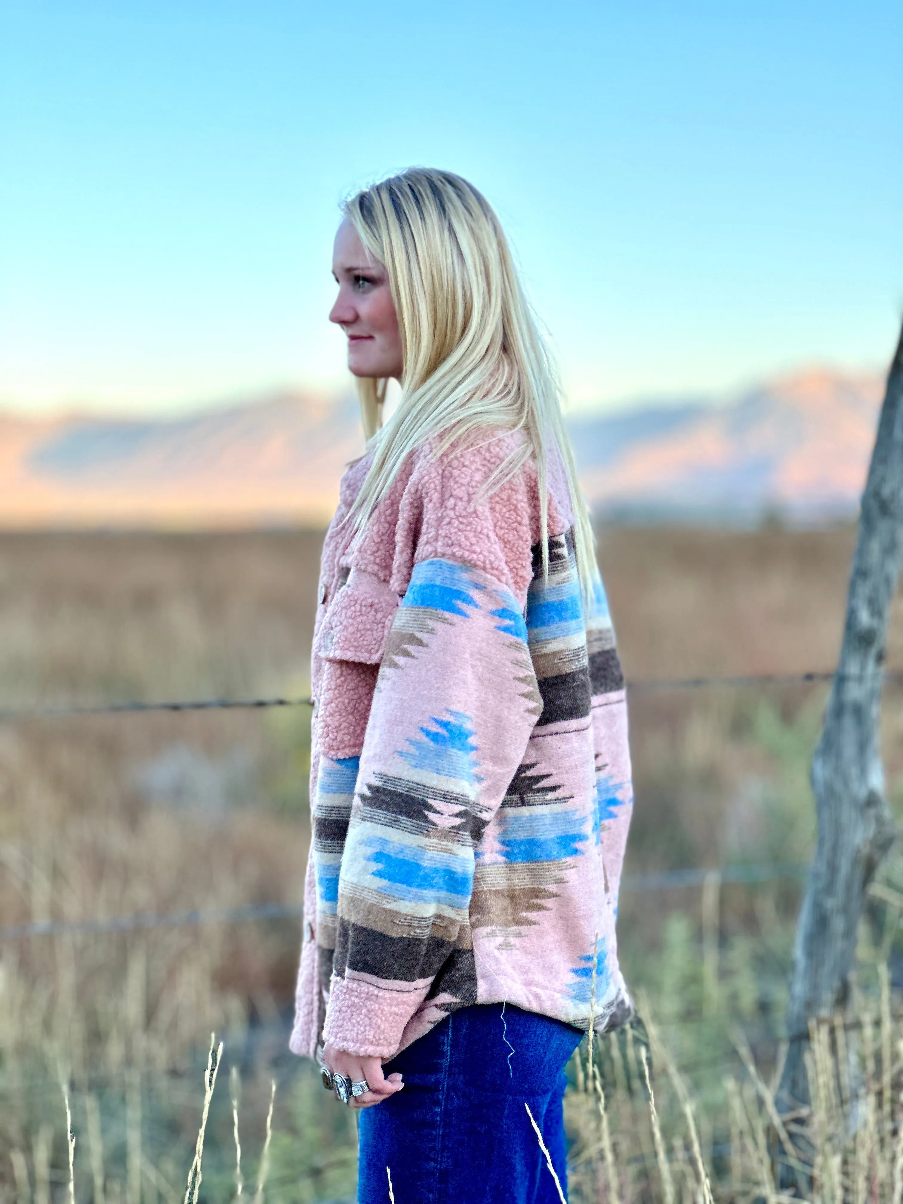 The Aspen Fall Pink Aztec Sherpa Jacket