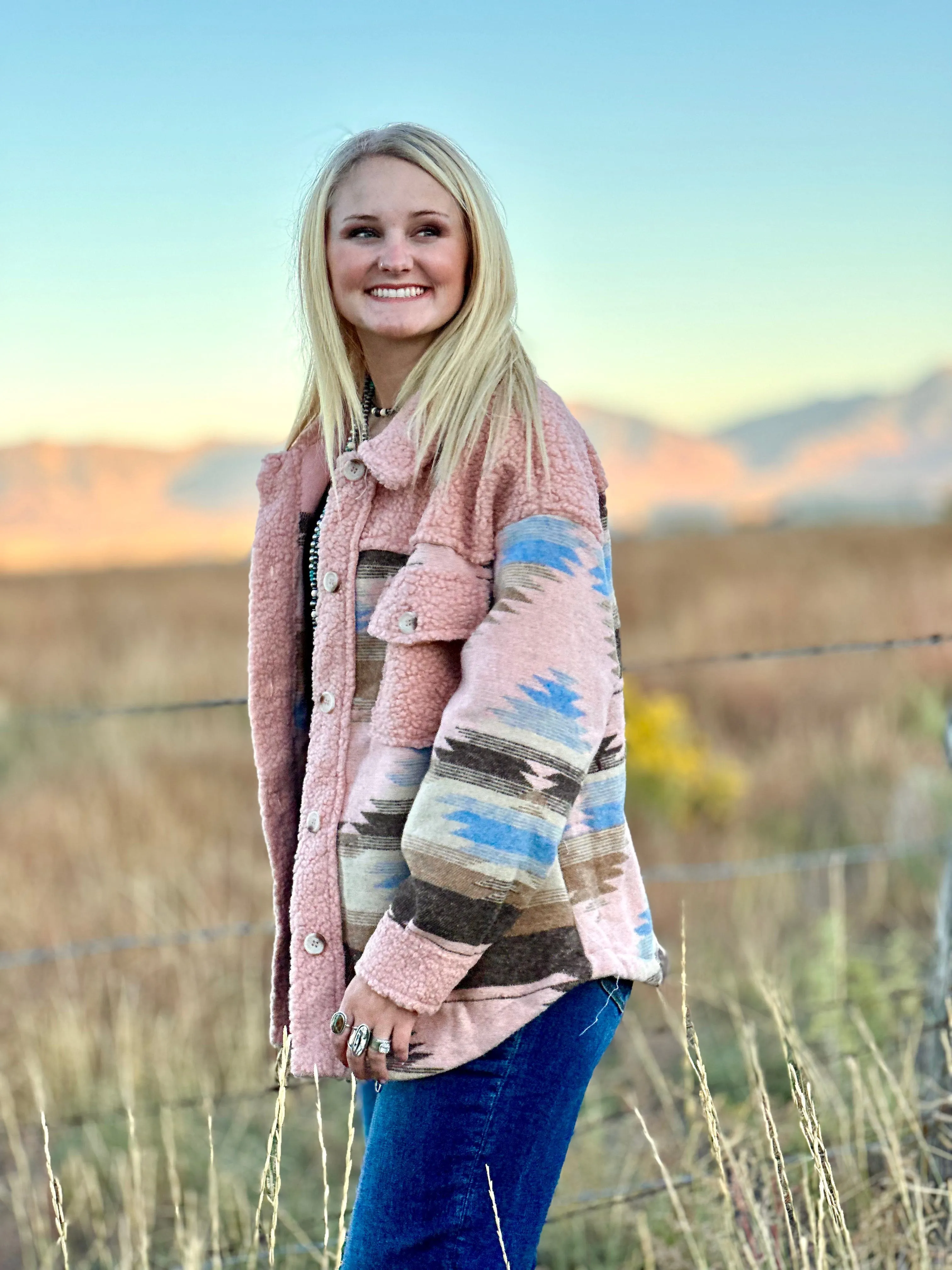 The Aspen Fall Pink Aztec Sherpa Jacket