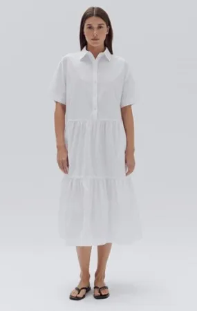 Tiered Poplin Shirt Dress White