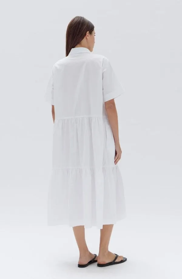 Tiered Poplin Shirt Dress White