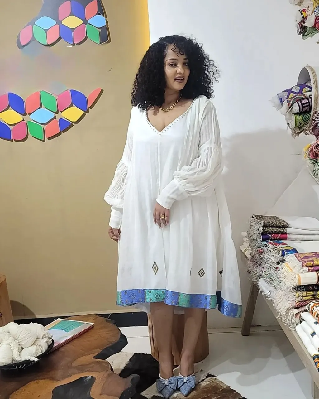 Timeless White Traditional Ethiopian Dress with Bright Accents: Chic Colorful Habesha Dress Simple Habesha Kemis