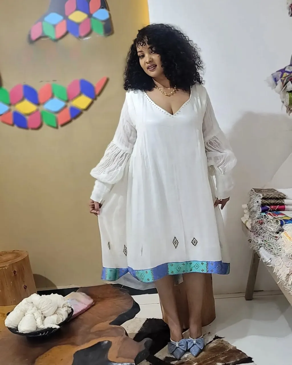 Timeless White Traditional Ethiopian Dress with Bright Accents: Chic Colorful Habesha Dress Simple Habesha Kemis