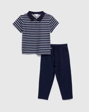 Toddler Boys Short Sleeve Blue Ink Stripe Set