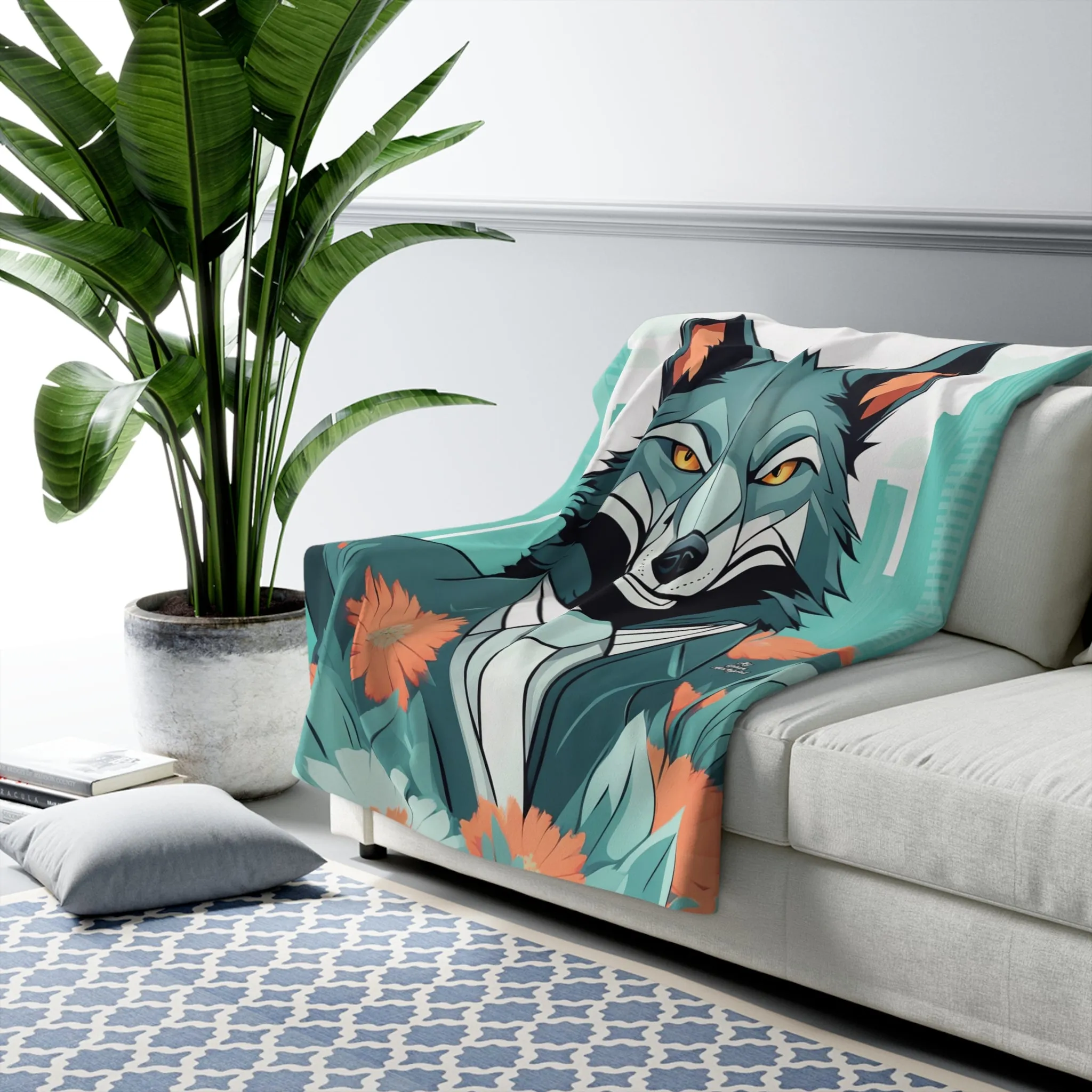 Vincent Bluewolf, Cozy Sherpa Fleece Blanket, 50"x60"