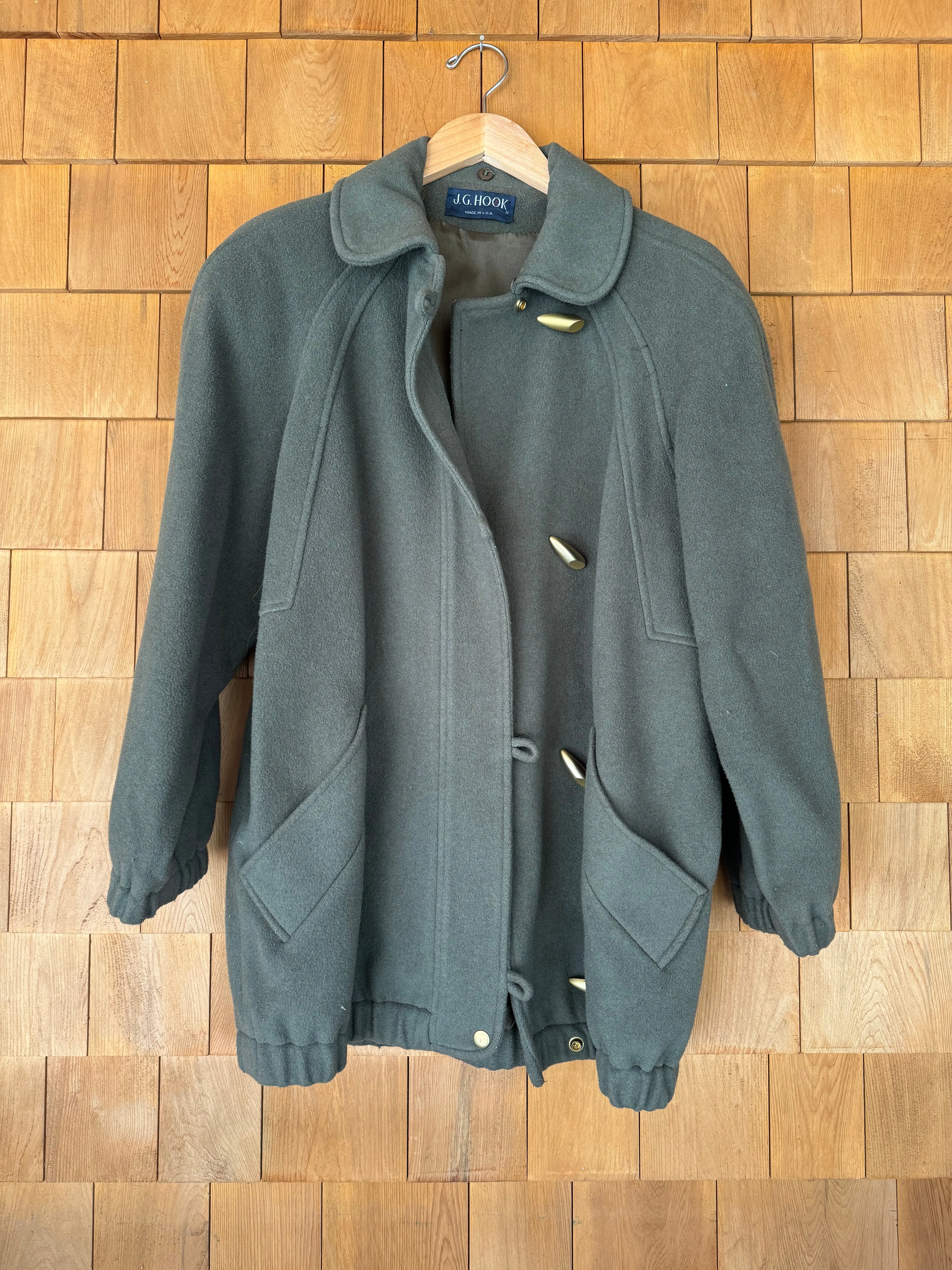 Vintage Army Green Wool Coat - Woman's