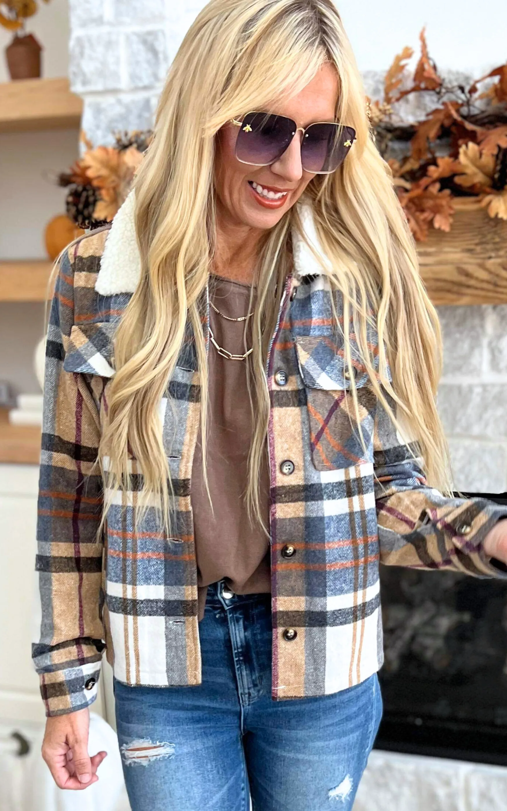 Vintage Plaid Sherpa Jacket