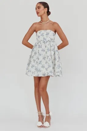 Vitoria Strapless Babydoll Dress Floral Blue