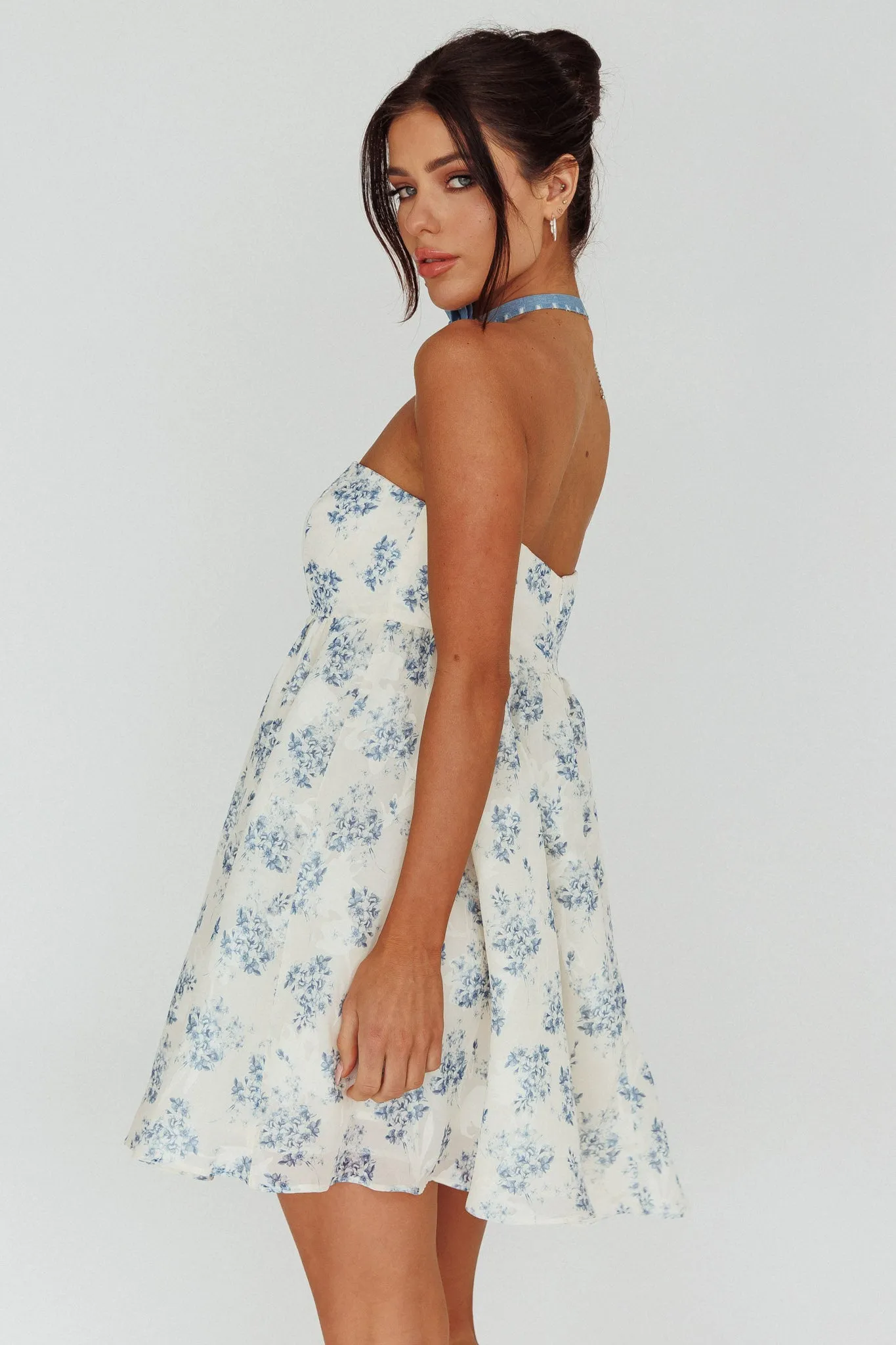 Vitoria Strapless Babydoll Dress Floral Blue