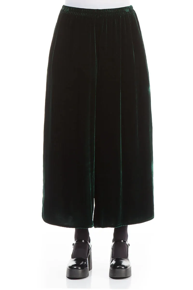 Wide Pine Green Silk Velvet Trousers