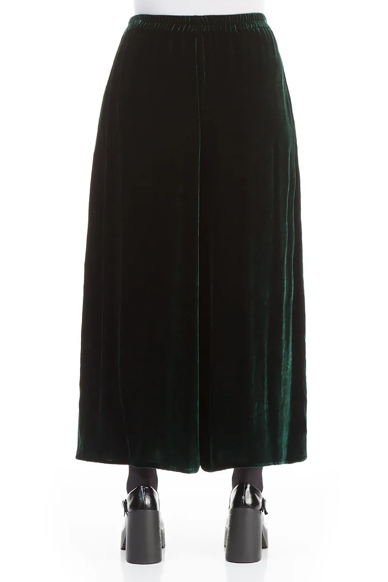 Wide Pine Green Silk Velvet Trousers