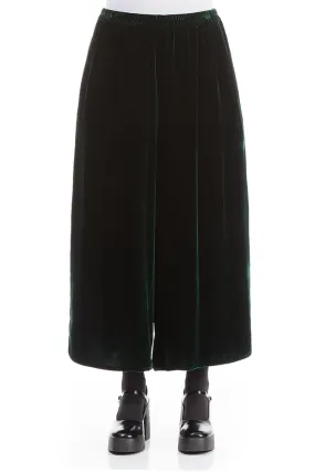 Wide Pine Green Silk Velvet Trousers