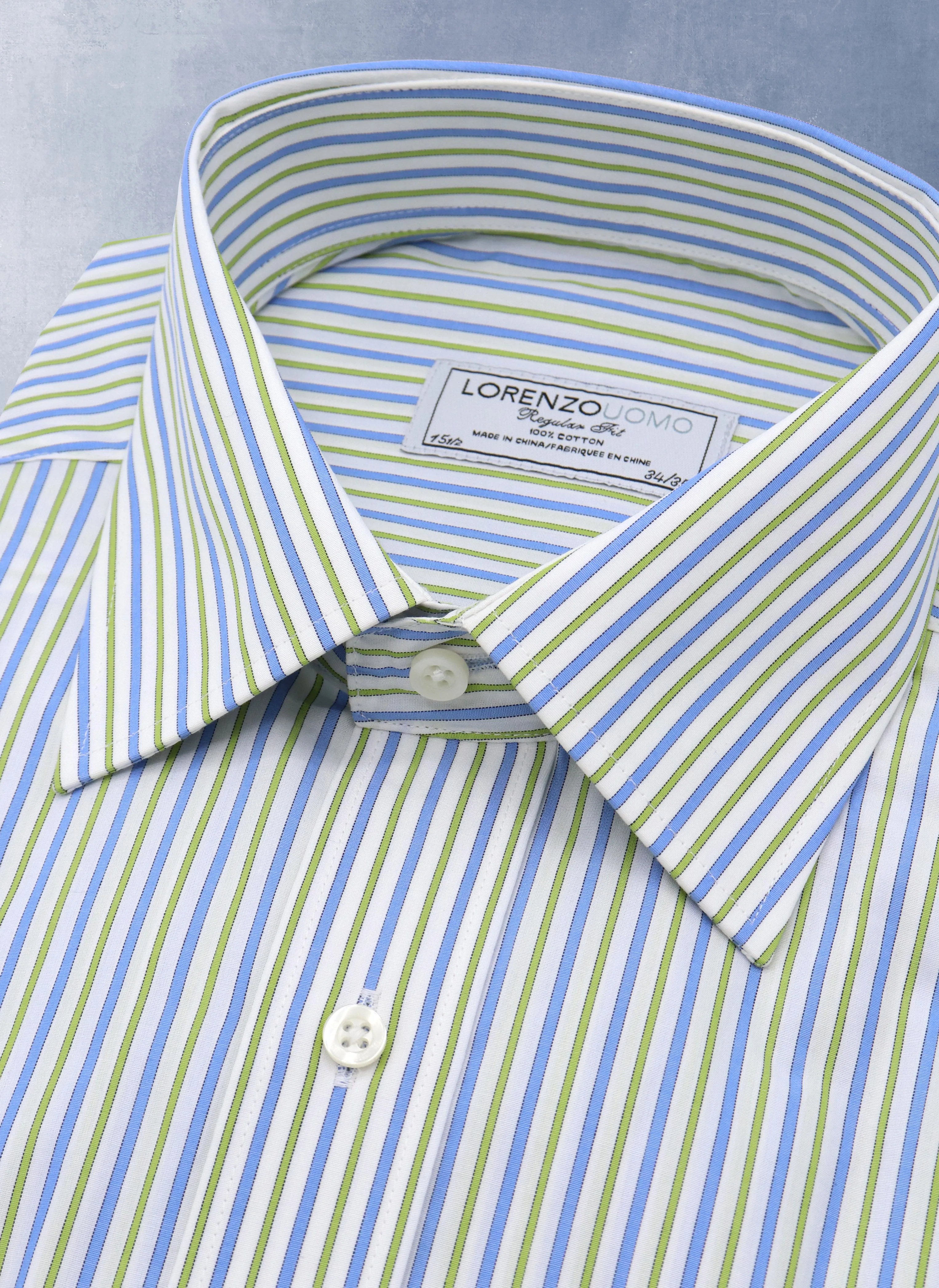 William Fullest Fit Shirt in Blue and Green Stripes