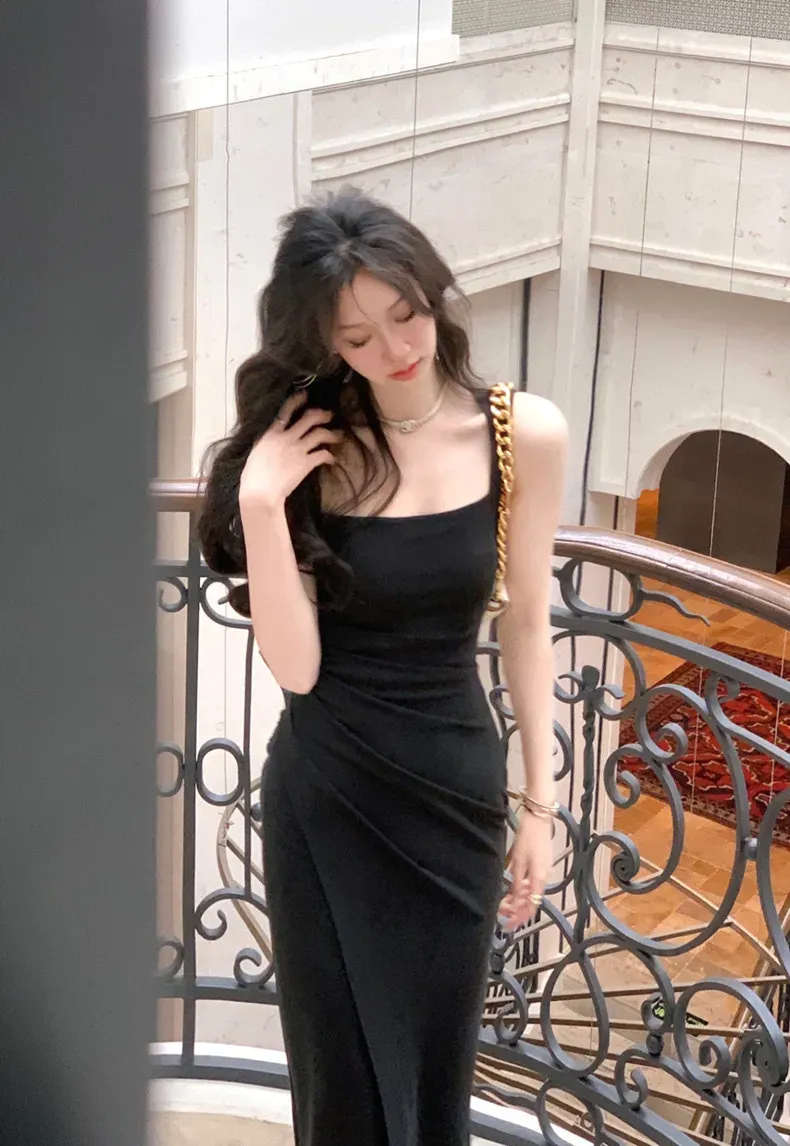 Women Elegant Sleeveless Bodycon Dress Sexy Spaghetti Strap Midi Dress Evening Party Wear        S5407