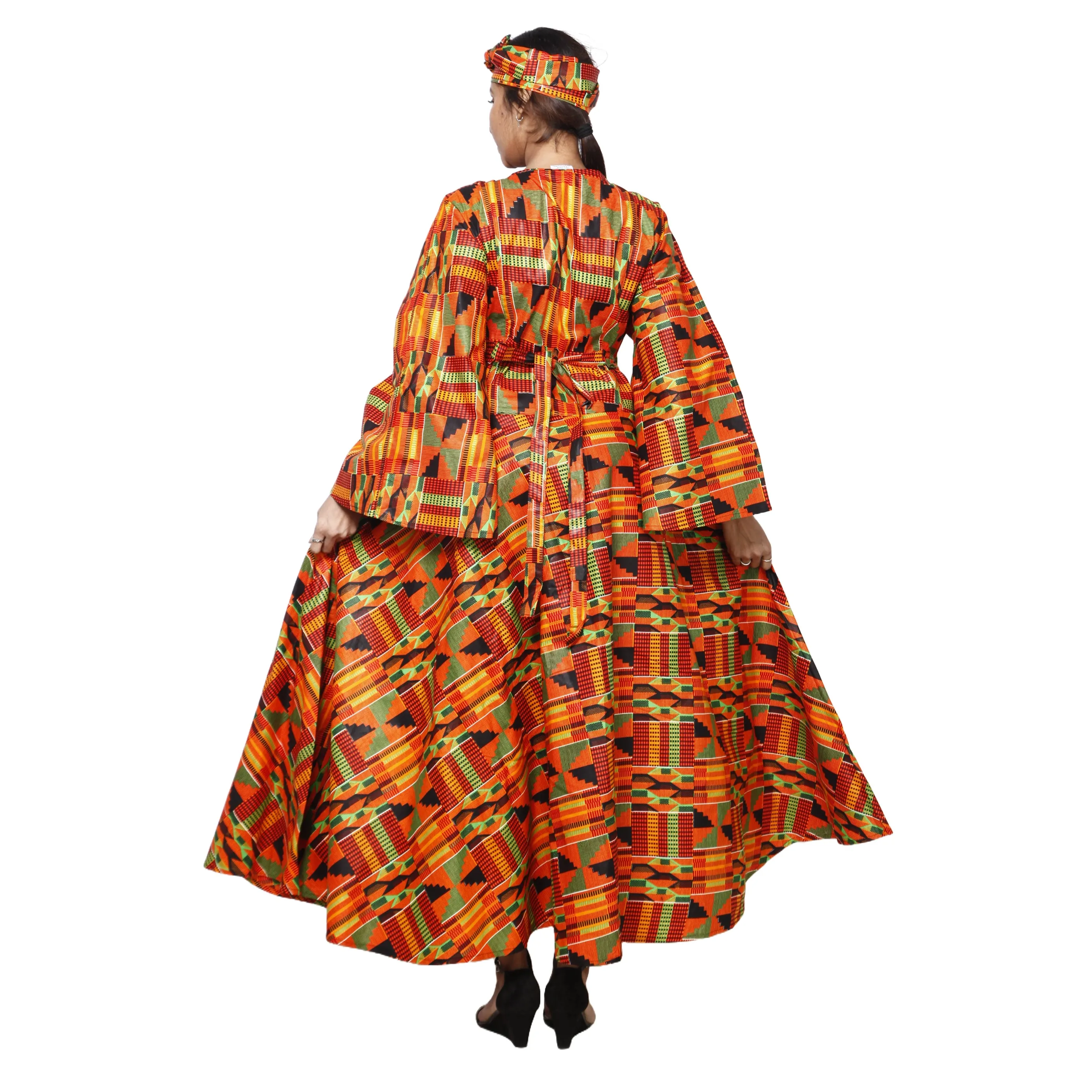 Women's African Printed Long Sleeve Wrap Maxi Dress -- FI-56 FS