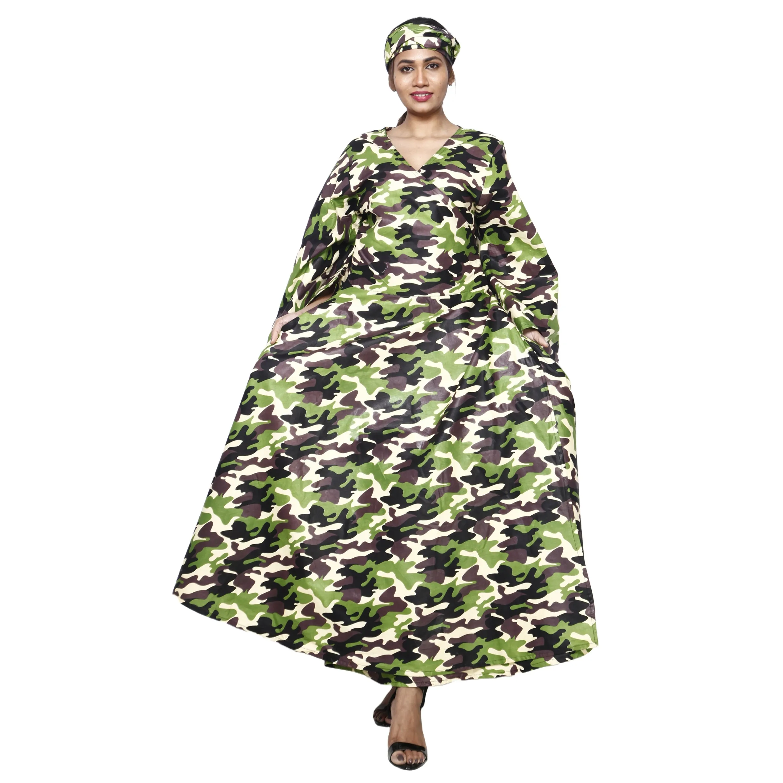 Women's African Printed Long Sleeve Wrap Maxi Dress -- FI-56 FS