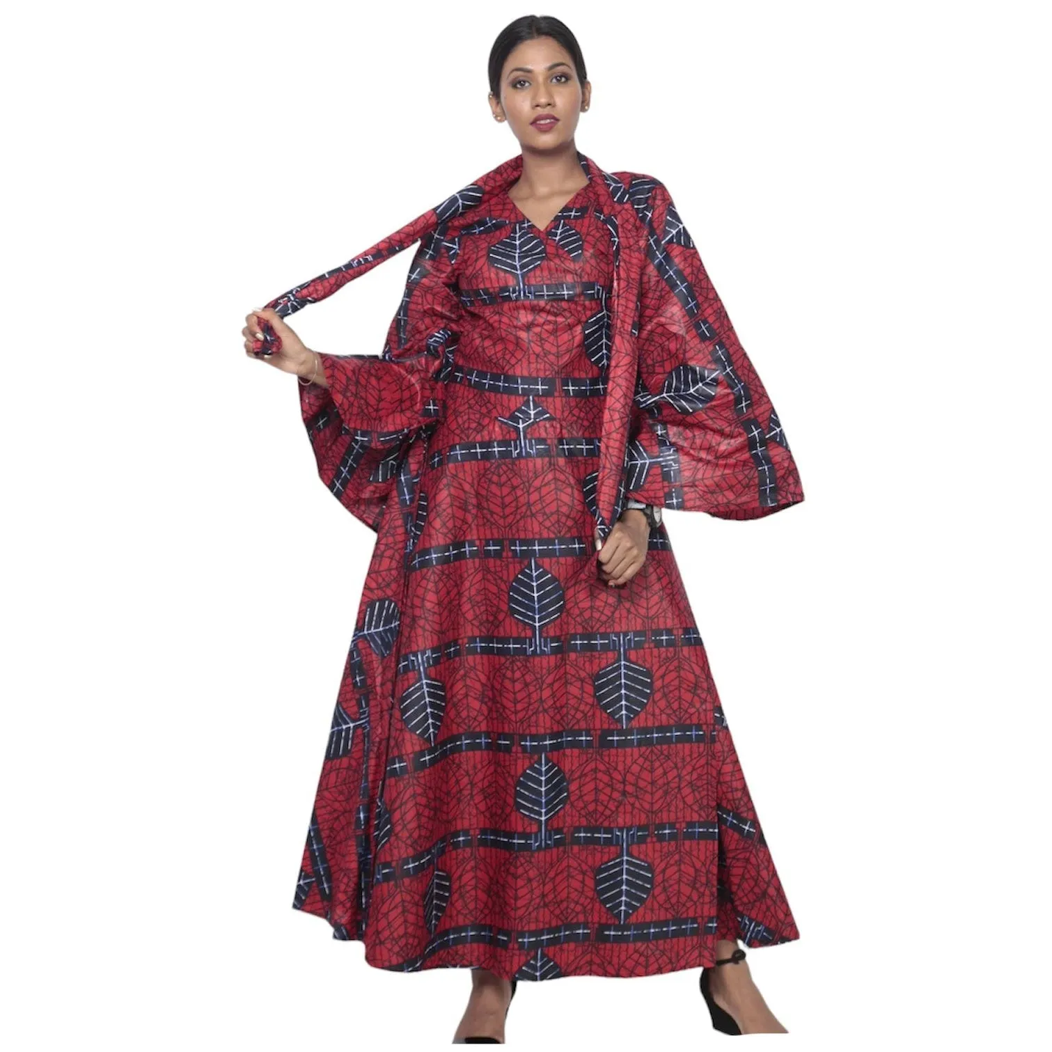 Women's African Printed Long Sleeve Wrap Maxi Dress -- FI-56 FS