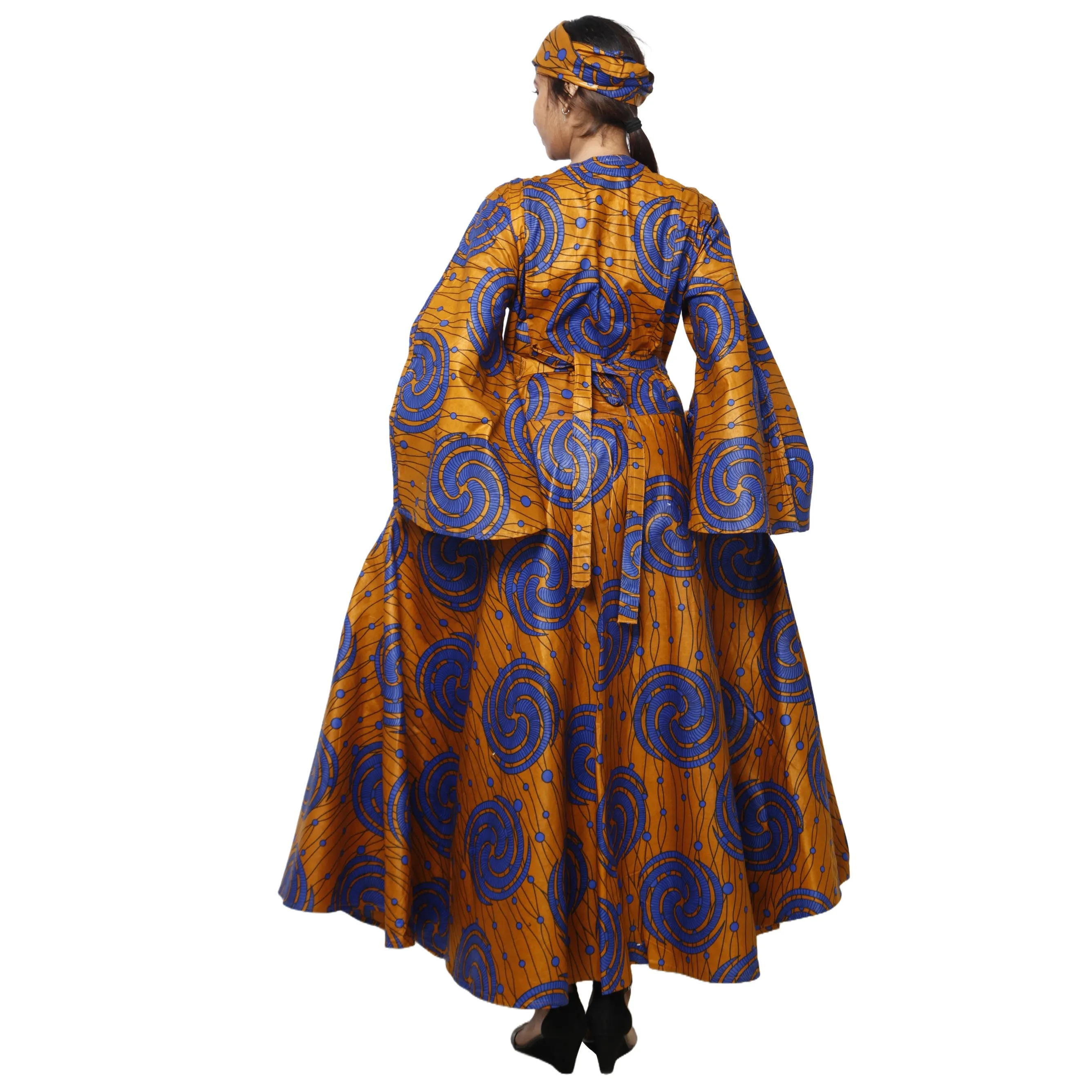 Women's African Printed Long Sleeve Wrap Maxi Dress -- FI-56 FS