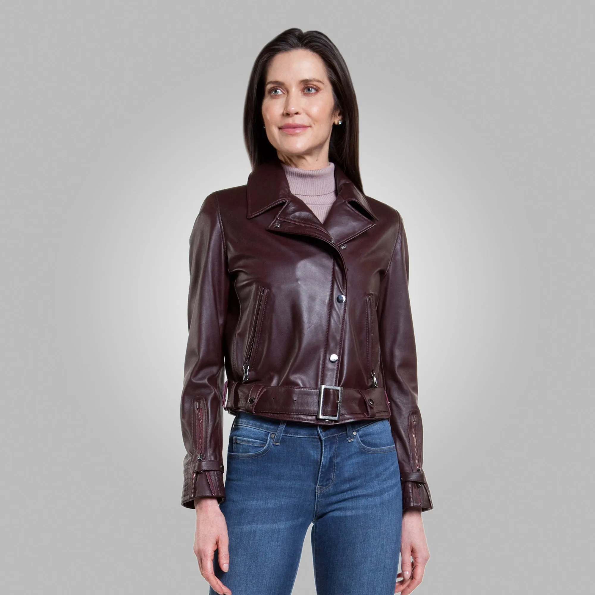 Women’s Buttoned Up Dark Chocolate Brown Leather Jacket