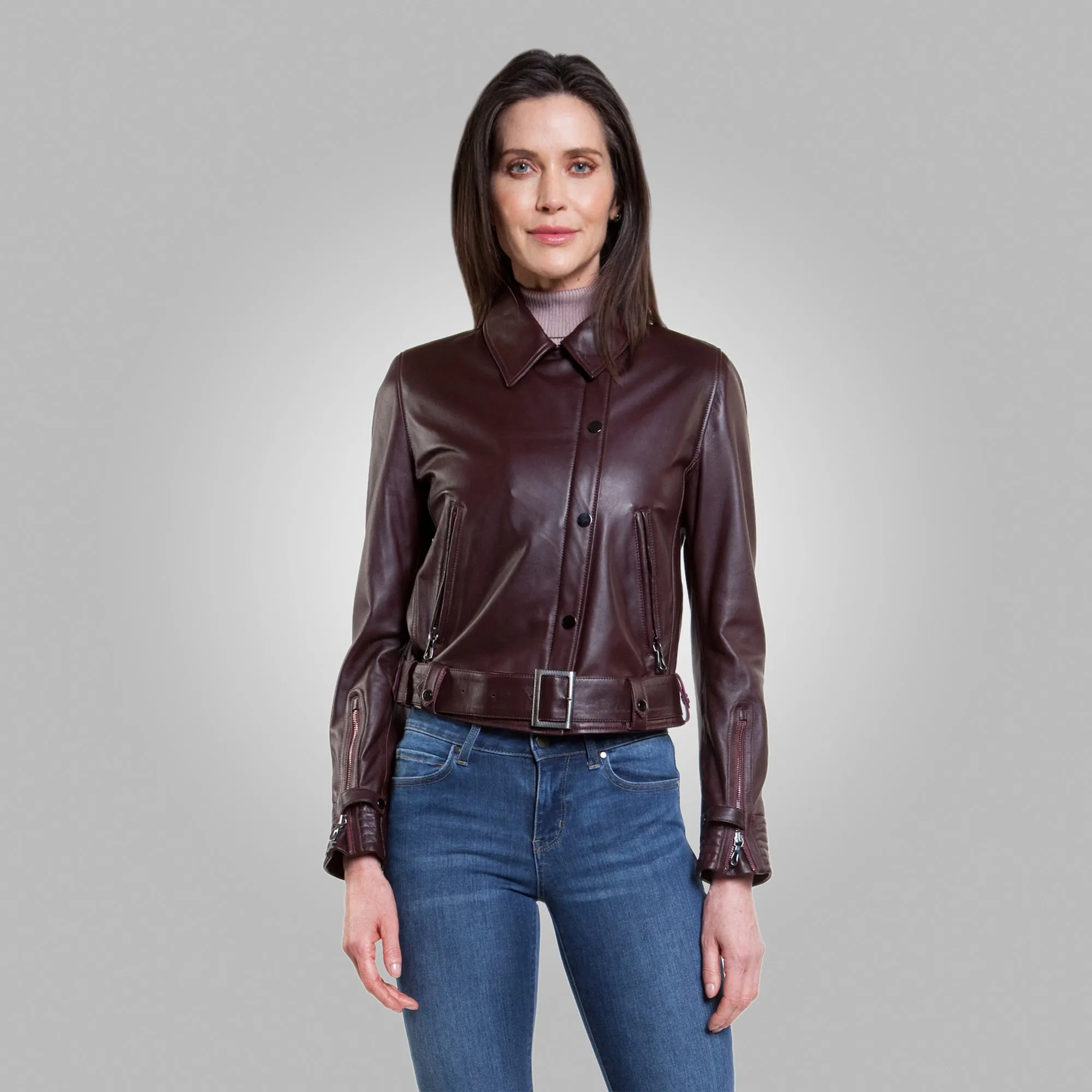 Women’s Buttoned Up Dark Chocolate Brown Leather Jacket