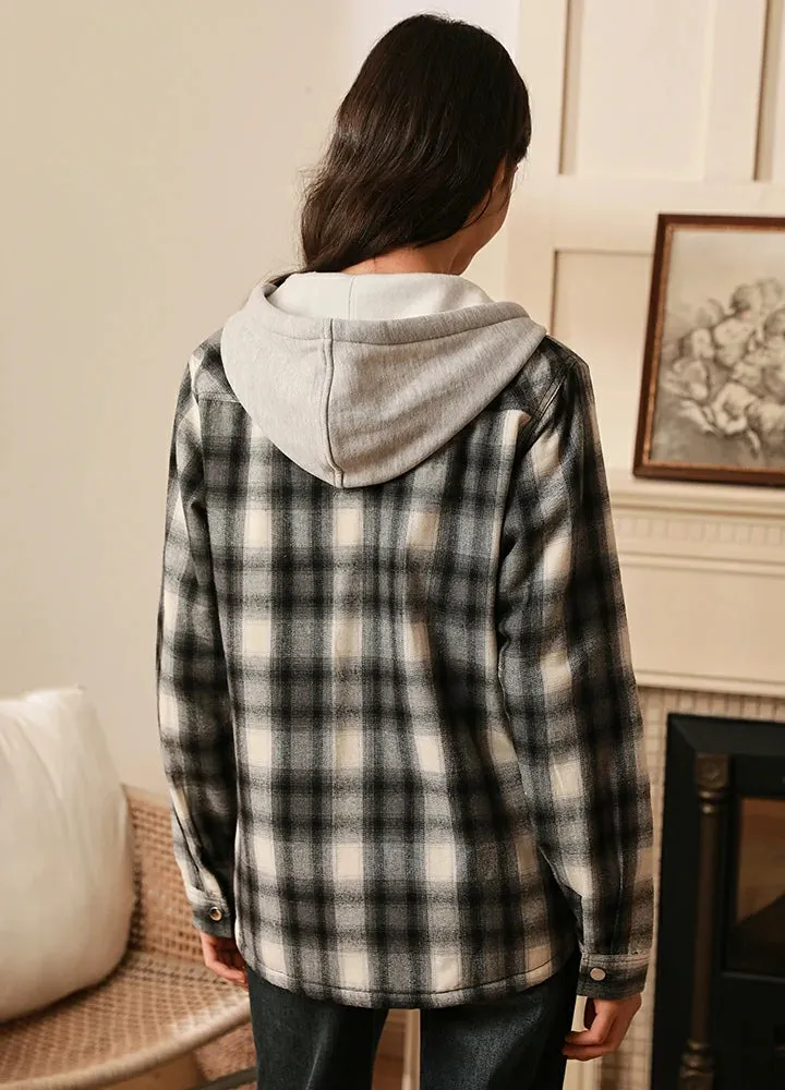 Women's Matching Family Snap Up Flannel Jacket with Hood