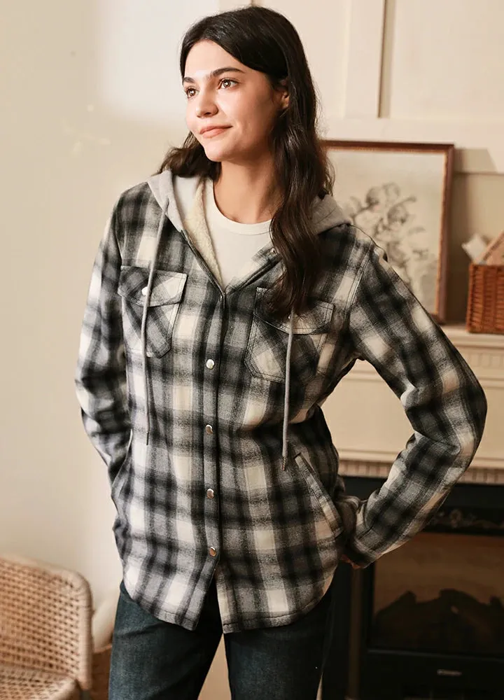 Women's Matching Family Snap Up Flannel Jacket with Hood