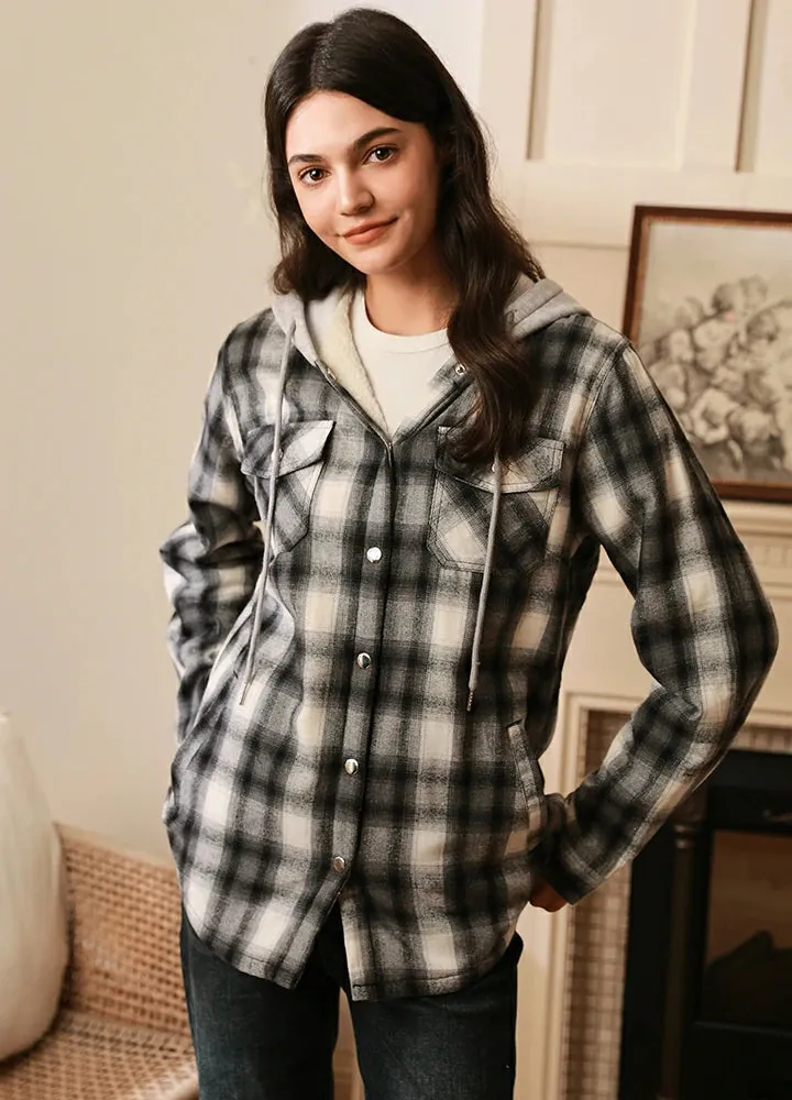 Women's Matching Family Snap Up Flannel Jacket with Hood