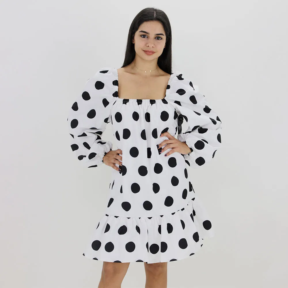 Women's Polka Dots Flare Dress,White