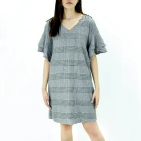 Women's Ruffled-Sleeve Plaid Dress,Black/White