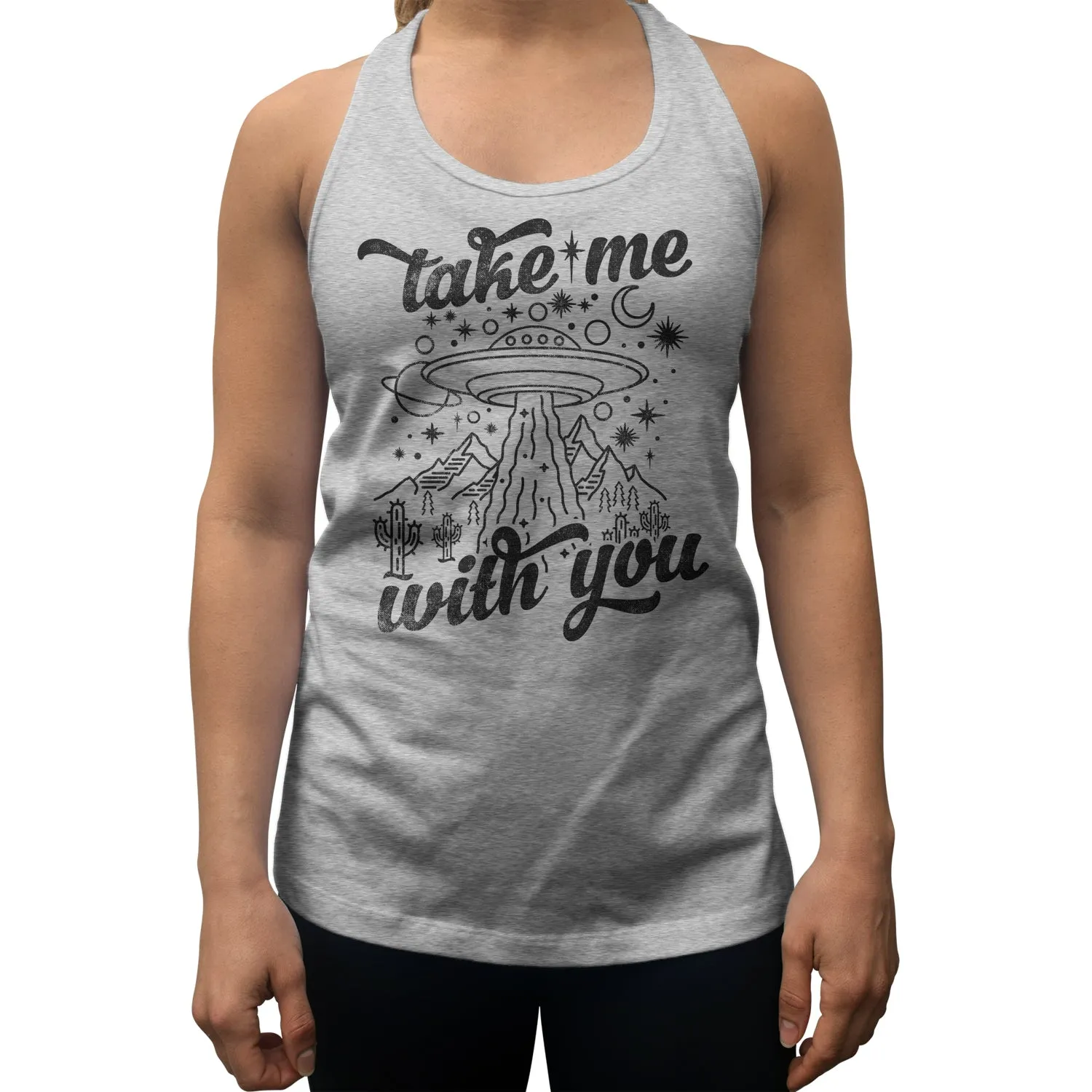 Women's Take Me With You Alien UFO Racerback Tank Top